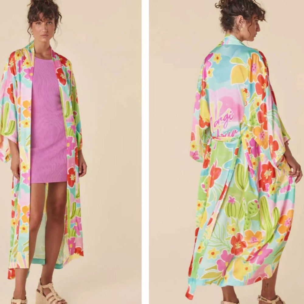 Spell x Free People Floral Tutti Fruitti S/M Red Pink Floral Kimono CoverUp Robe